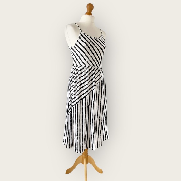 River Island Striped Slip Dress Size 10 Fit 8 White Black Strappy Midi - Picture 7 of 11